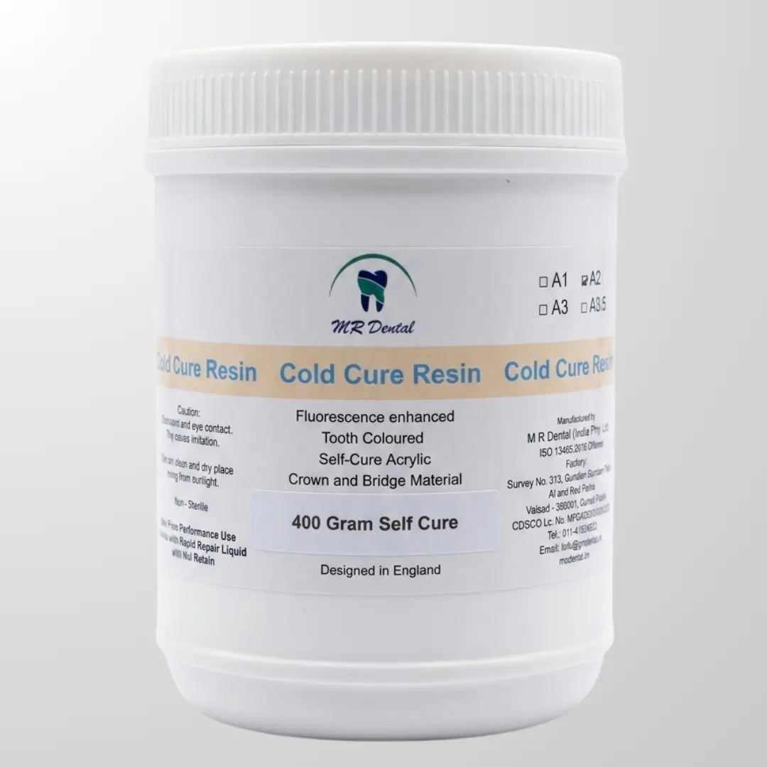 M R Dental Cold Cure Resin - Tooth Coloured Self-Cure Acrylic for Temporary Crowns and Bridges (400gm Bottle)