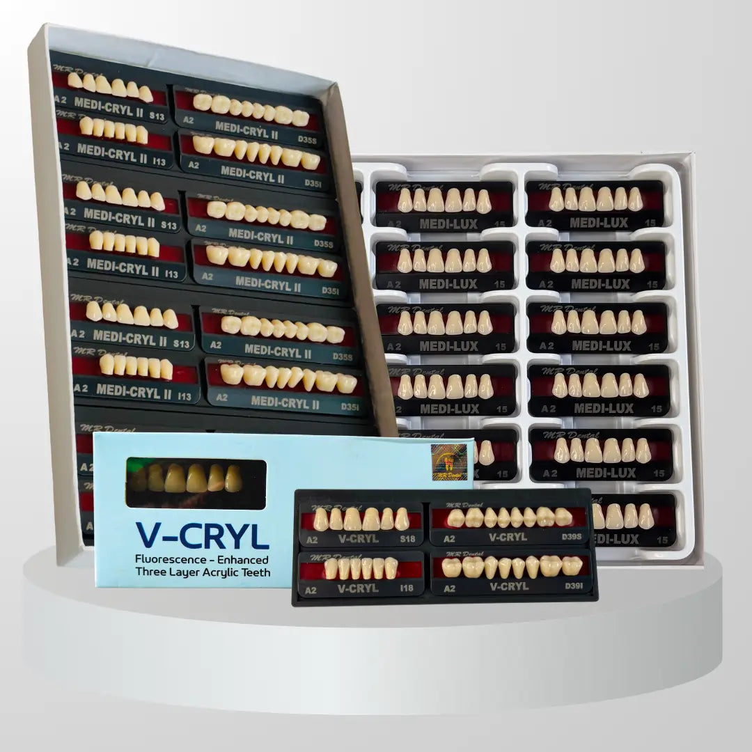 Acrylic Teeth Sets Collection Including Medi Cryll II, Medi Lux, V Cryl & V Lux