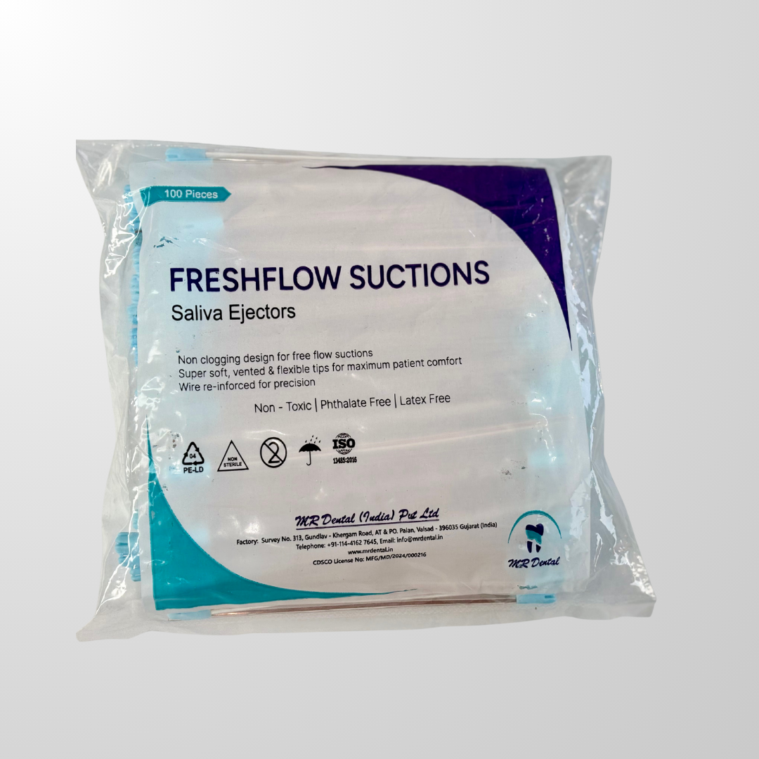 M R Dental Disposable Saliva Ejectors - Flexible Suction Tips with Non-Toxic Material (100 Pcs/Pack)