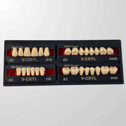 MR Dental V-Cryl Three Layer Acrylic Teeth Full Set - Fluorescence Enhanced Cross-Linked Prosthetic Teeth