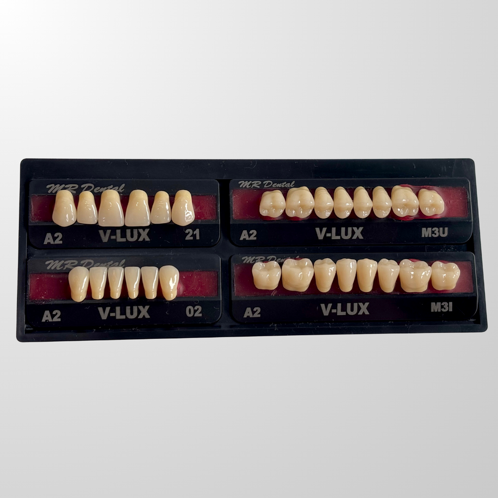 V-Lux Three Layer Acrylic Teeth Full Set - Fluorescence Enhanced Prosthetic Teeth with 20.2 Vickers Hardness